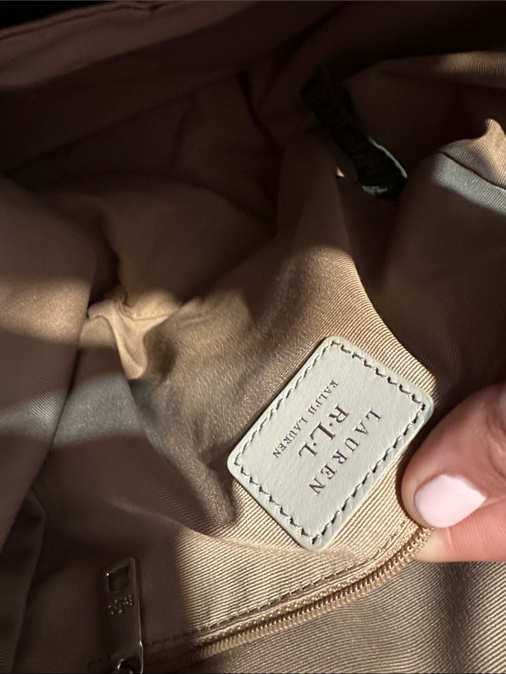 Ralph Lauren Suede Drawstring Tote Bag in Light Taupe (newish) - Picture 4 of 16